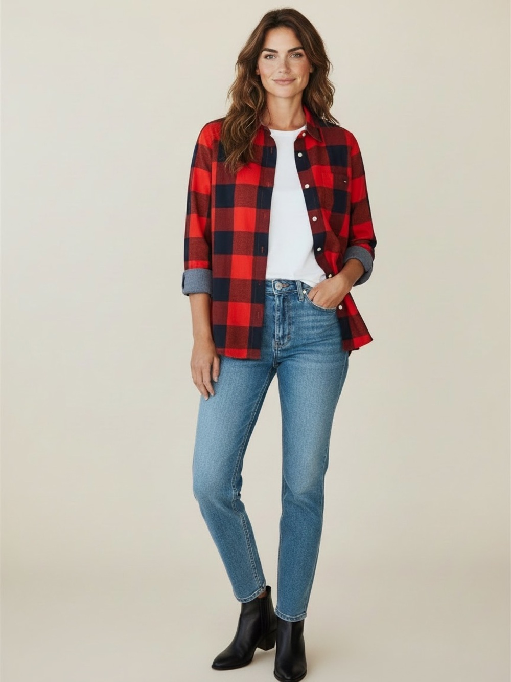 3/$29 Tommy Hilfiger Cabincore Red Black Flannel Shirt Size S